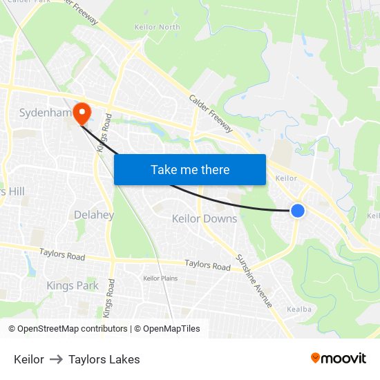 Keilor to Taylors Lakes map