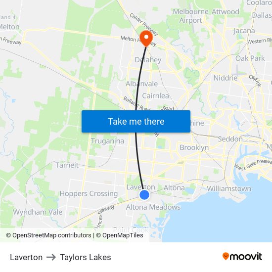 Laverton to Taylors Lakes map