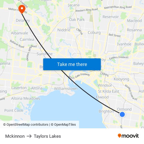 Mckinnon to Taylors Lakes map
