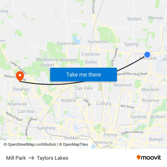 Mill Park to Taylors Lakes map