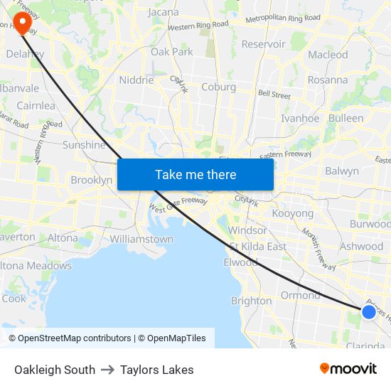 Oakleigh South to Taylors Lakes map