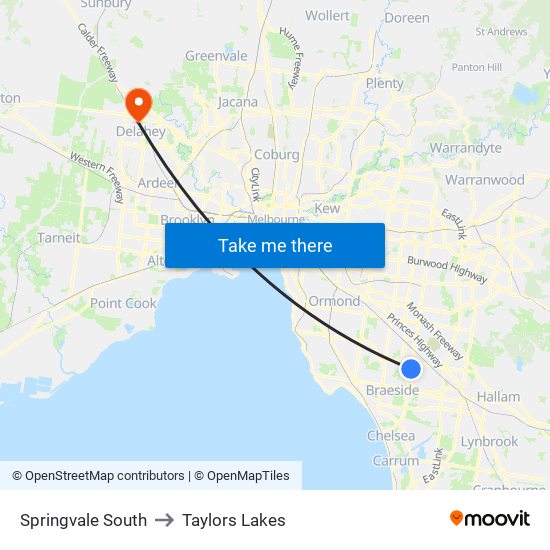 Springvale South to Taylors Lakes map