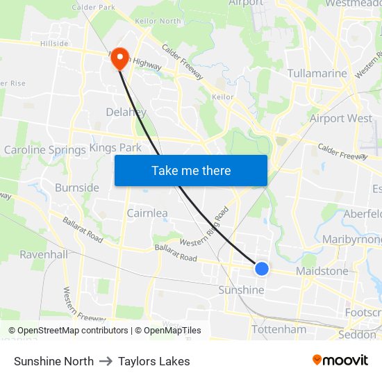 Sunshine North to Taylors Lakes map