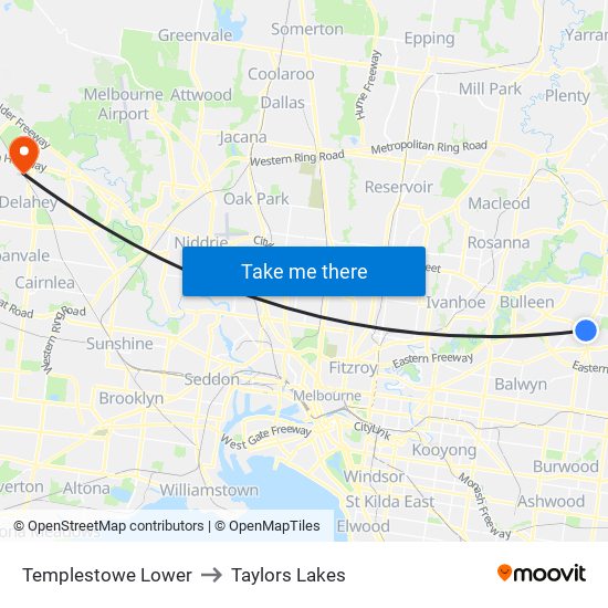 Templestowe Lower to Taylors Lakes map