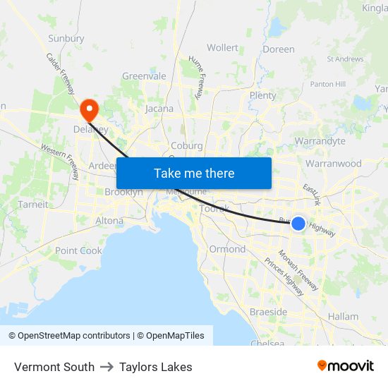 Vermont South to Taylors Lakes map