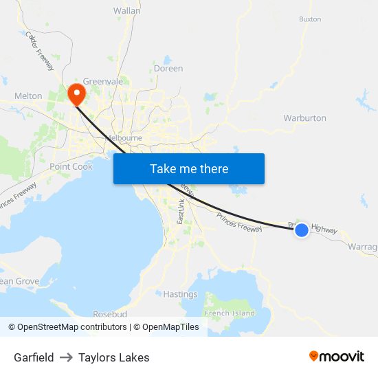 Garfield to Taylors Lakes map