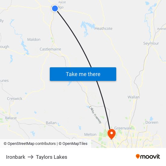 Ironbark to Taylors Lakes map