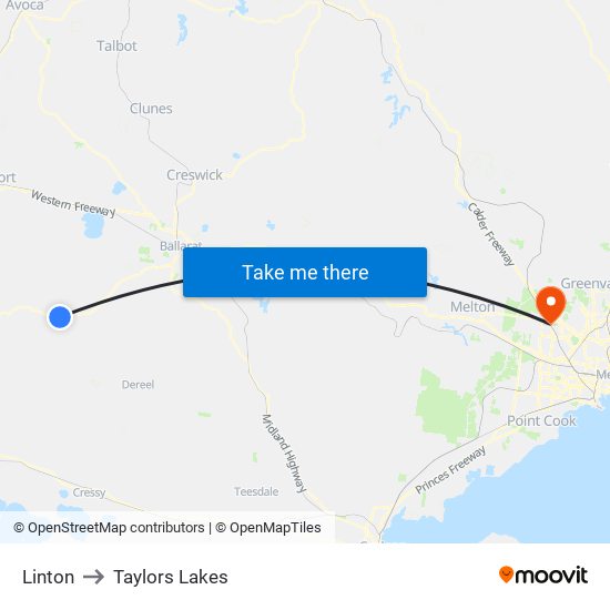 Linton to Taylors Lakes map