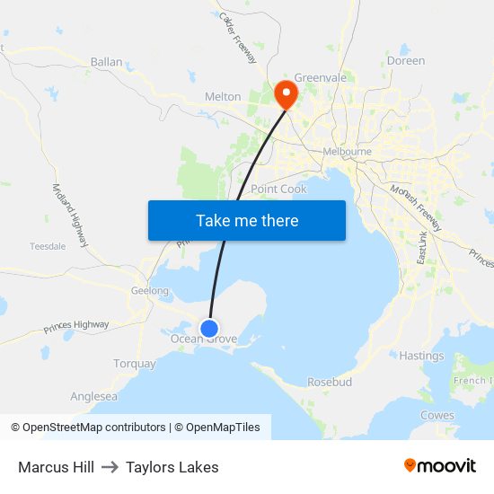 Marcus Hill to Taylors Lakes map