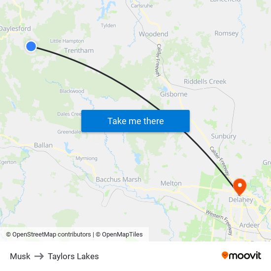 Musk to Taylors Lakes map