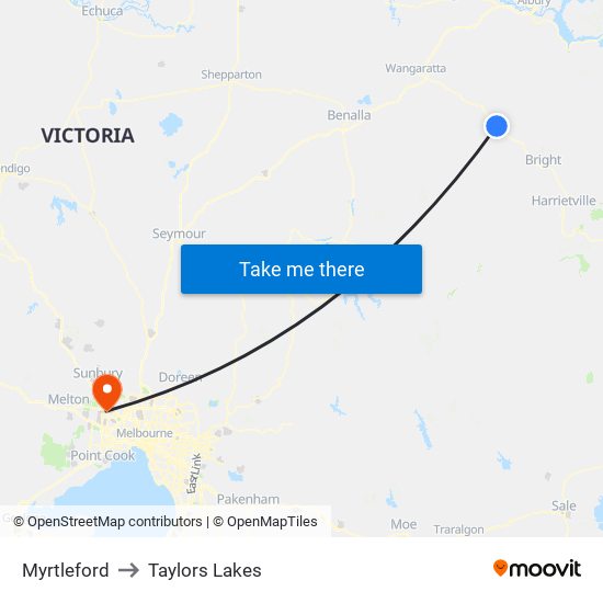 Myrtleford to Taylors Lakes map