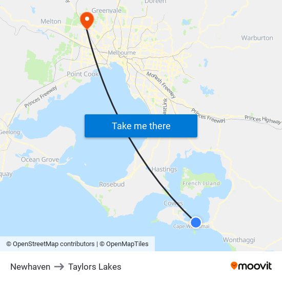 Newhaven to Taylors Lakes map