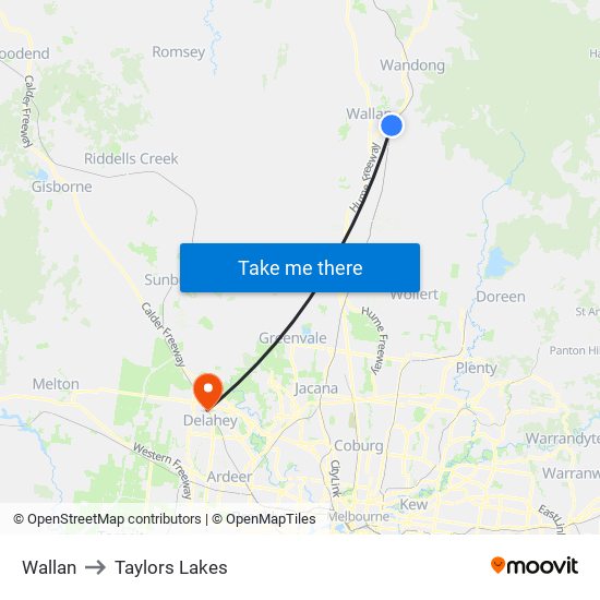 Wallan to Taylors Lakes map