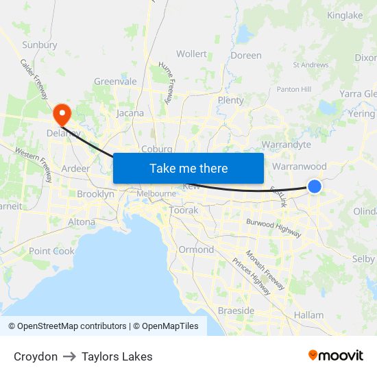 Croydon to Taylors Lakes map