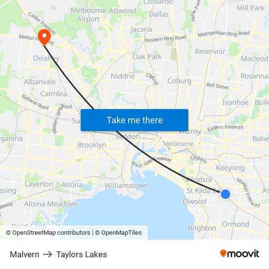 Malvern to Taylors Lakes map