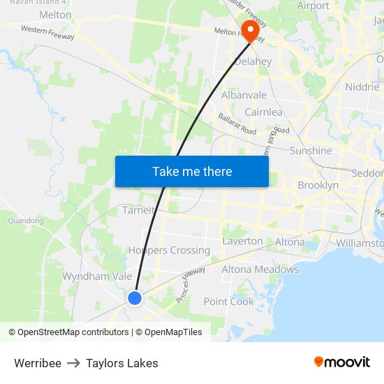 Werribee to Taylors Lakes map