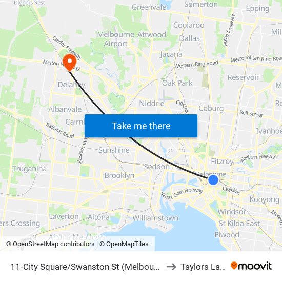 11-City Square/Swanston St (Melbourne City) to Taylors Lakes map