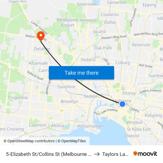 5-Elizabeth St/Collins St (Melbourne City) to Taylors Lakes map
