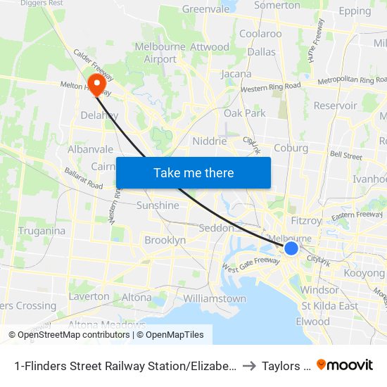 1-Flinders Street Railway Station/Elizabeth St (Melbourne City) to Taylors Lakes map