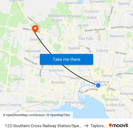 122-Southern Cross Railway Station/Spencer St (Melbourne City) to Taylors Lakes map