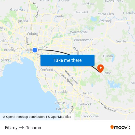 Fitzroy to Tecoma map