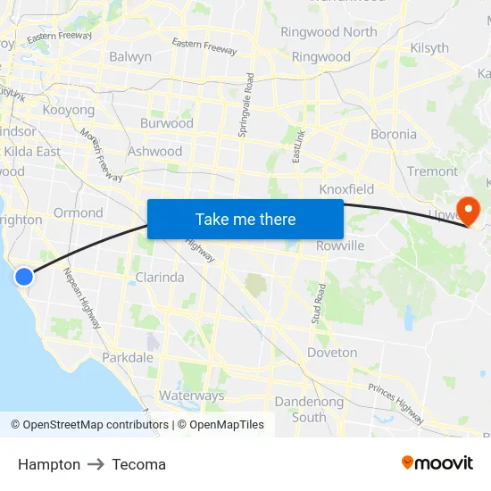 Hampton to Tecoma map