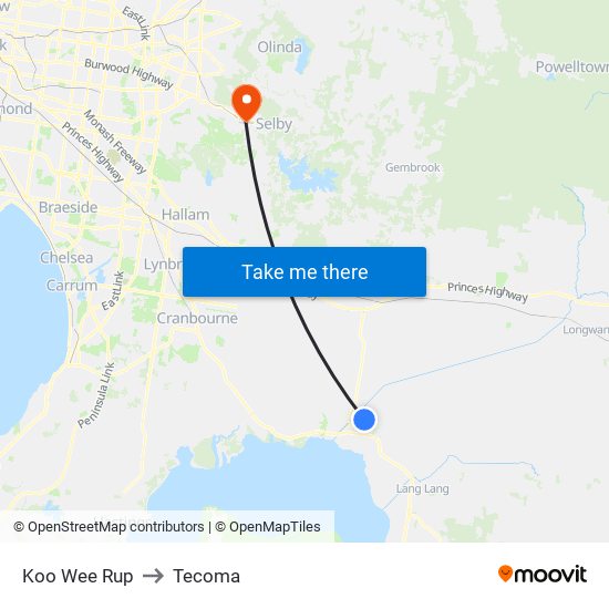 Koo Wee Rup to Tecoma map