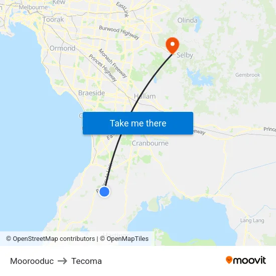 Moorooduc to Tecoma map