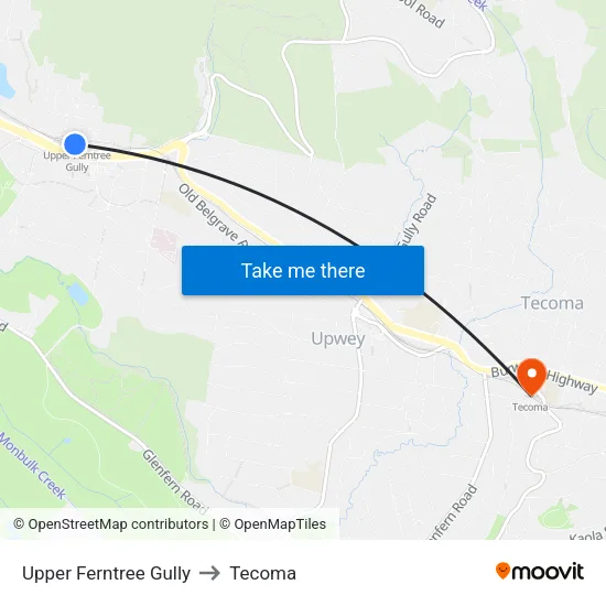 Upper Ferntree Gully to Tecoma map