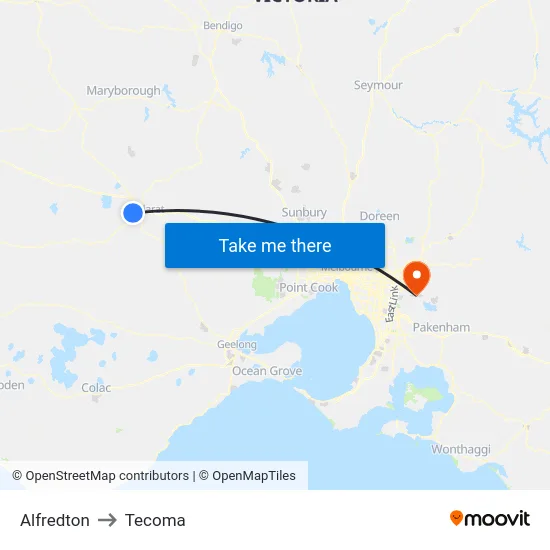Alfredton to Tecoma map