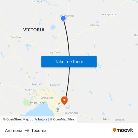 Ardmona to Tecoma map