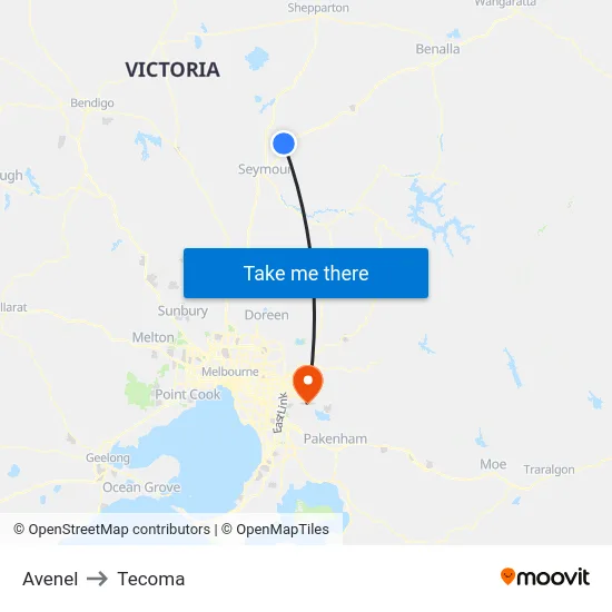 Avenel to Tecoma map