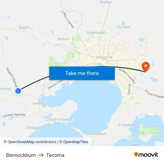 Bannockburn to Tecoma map