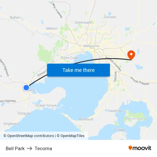 Bell Park to Tecoma map
