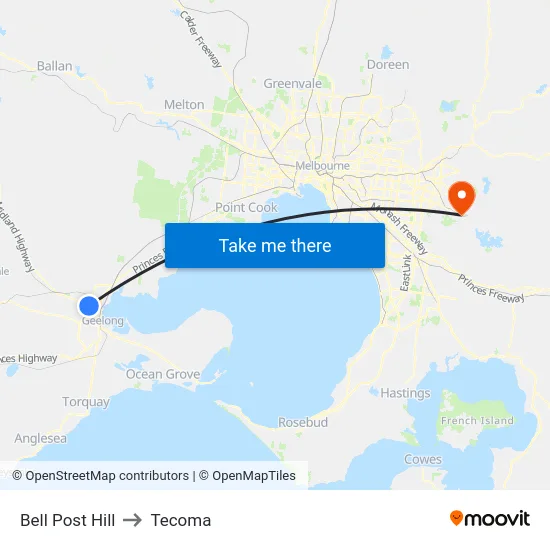 Bell Post Hill to Tecoma map