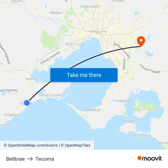 Bellbrae to Tecoma map
