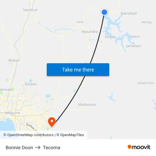 Bonnie Doon to Tecoma map