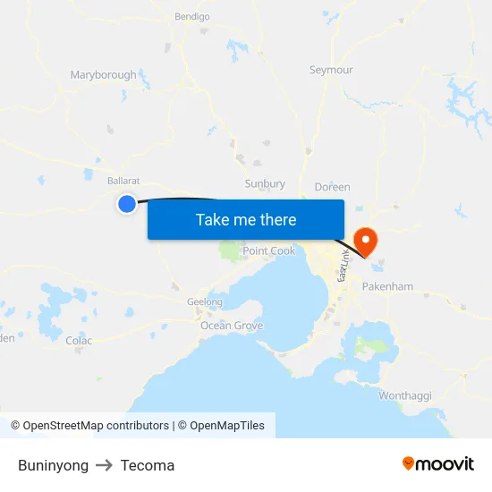 Buninyong to Tecoma map