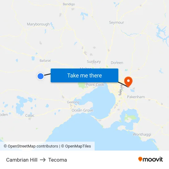 Cambrian Hill to Tecoma map