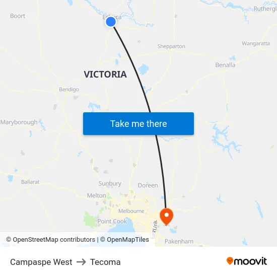 Campaspe West to Tecoma map