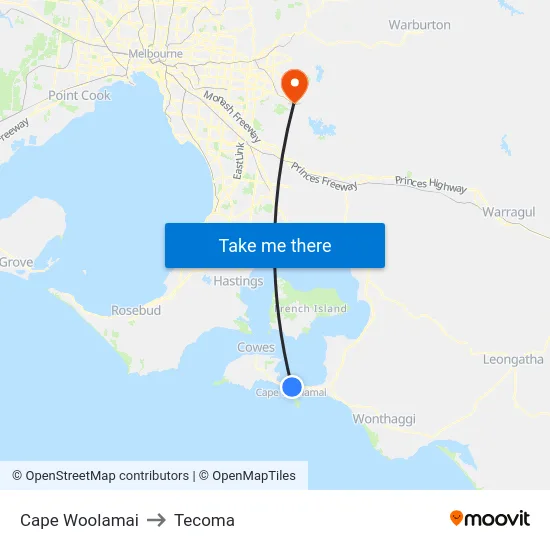 Cape Woolamai to Tecoma map