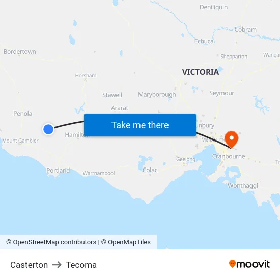 Casterton to Tecoma map