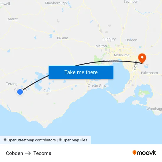 Cobden to Tecoma map