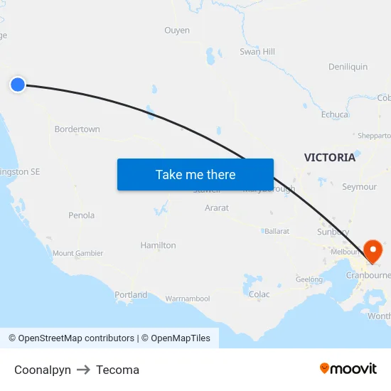 Coonalpyn to Tecoma map
