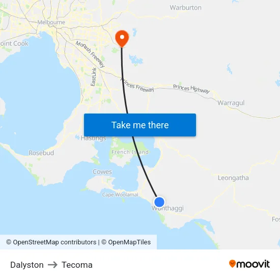 Dalyston to Tecoma map