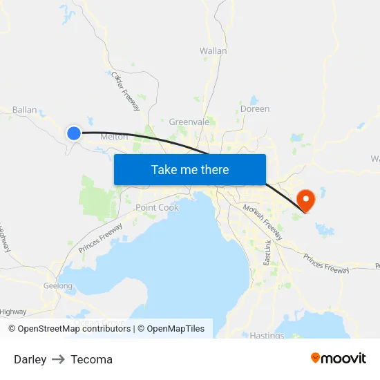 Darley to Tecoma map