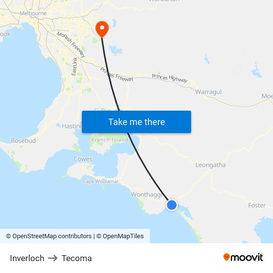 Inverloch to Tecoma map