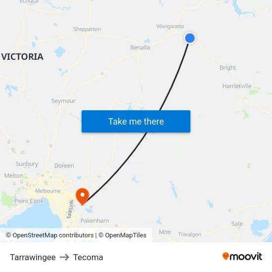 Tarrawingee to Tecoma map