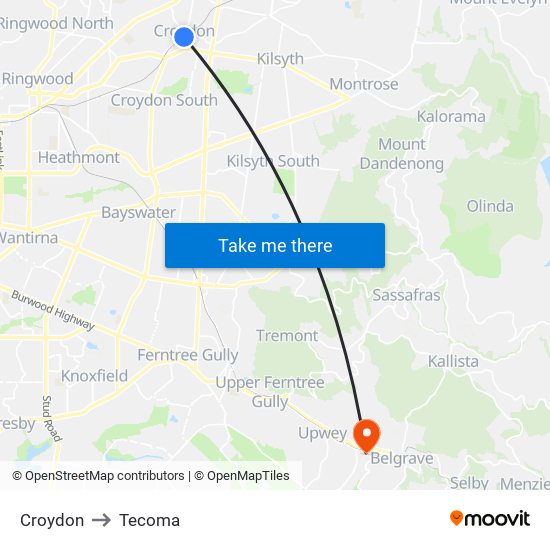 Croydon to Tecoma map