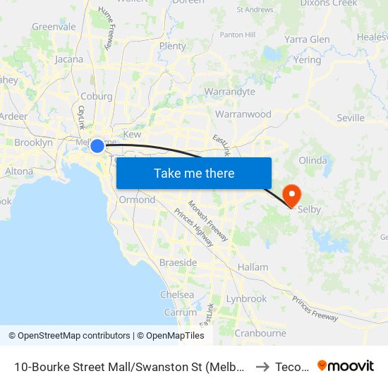 10-Bourke Street Mall/Swanston St (Melbourne City) to Tecoma map